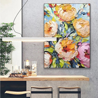 Yellow and Pink Floral Impasto Painting – Summer Bloom