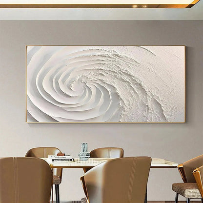 Whirlwind hand-painted white and soft beige textured coastal abstract painting rolled canvas option