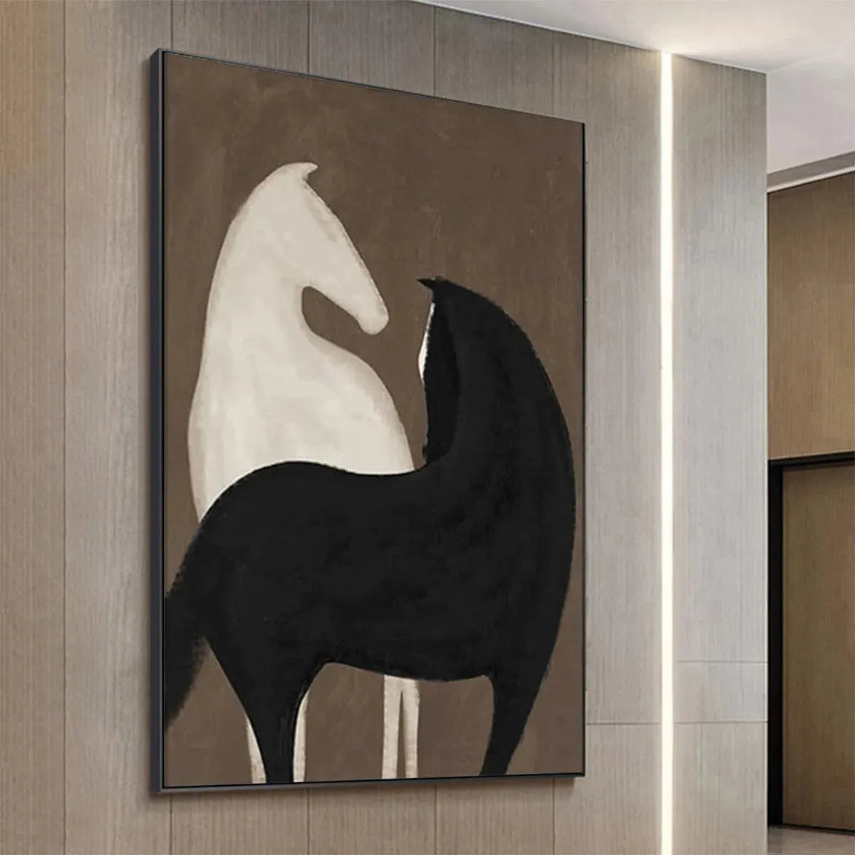 Two Horses On Brown – Minimalist Horse Oil Painting, view 5