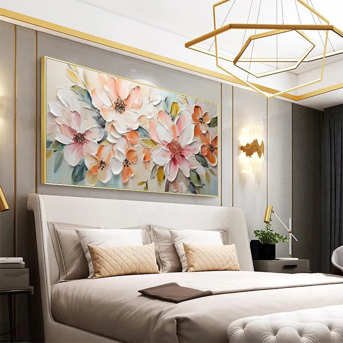 White Floral Impasto Painting – Peach Blossom