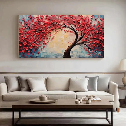 Heart Tree hand-painted red and ivory textured tree painting rolled canvas option
