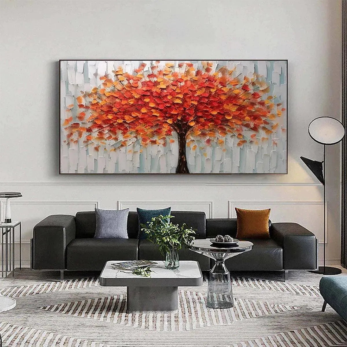 Orange and Red Tree Impasto Painting – Autumn Fire