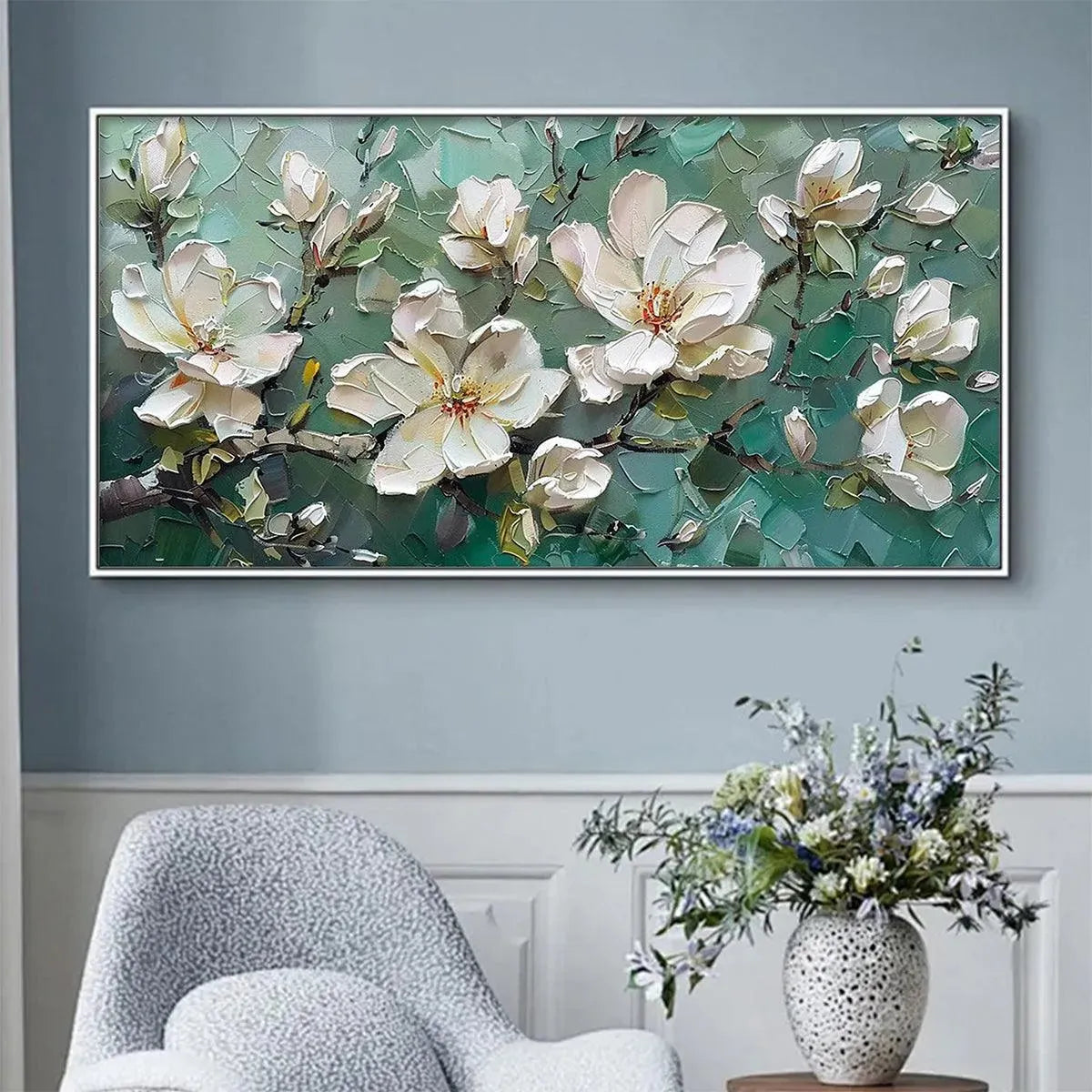 Jade Magnolias – Magnolia Impasto Painting, view 2