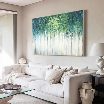 Blue and Emerald Abstract Forest Painting – Emerald Forest