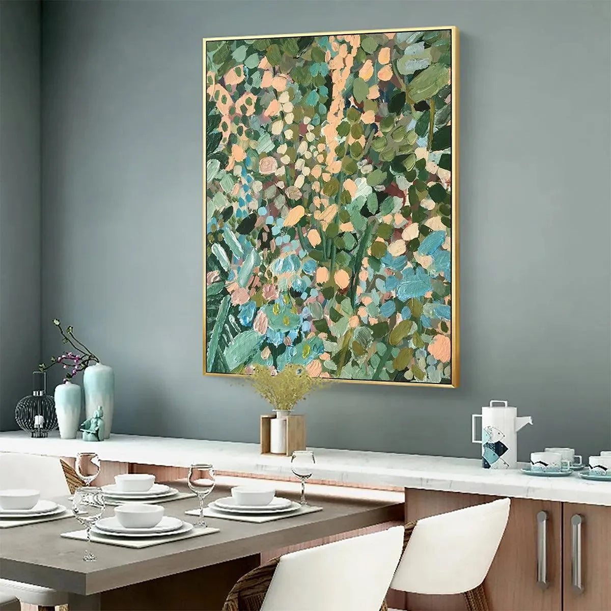 Blue and Green Abstract Floral Painting – Enchanted Garden