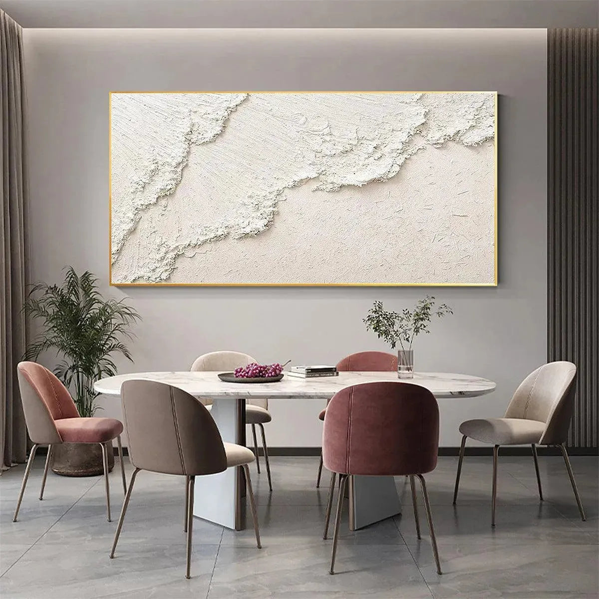 White Crest hand-painted white and soft beige textured ocean wave painting shown as stretched canvas