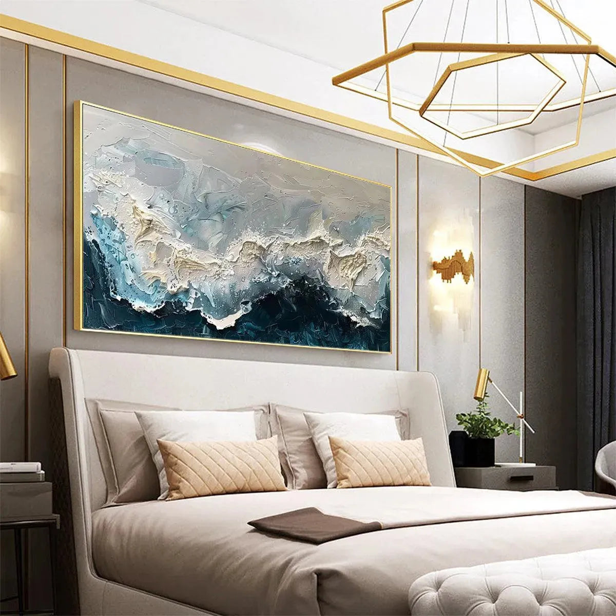 Frozen Motion hand-painted white and teal textured coastal abstract painting rolled canvas option