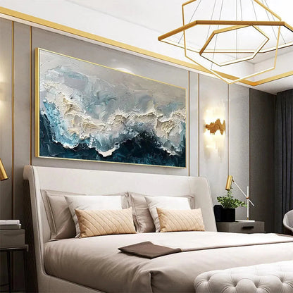 Frozen Motion hand-painted white and teal textured coastal abstract painting rolled canvas option