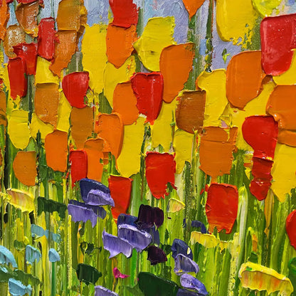 Colorful Field Impasto Oil Painting – Rainbow Field