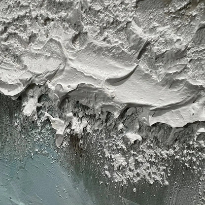 Oceanic Symphony hand-painted beige and ivory textured ocean wave painting shown with silver frame