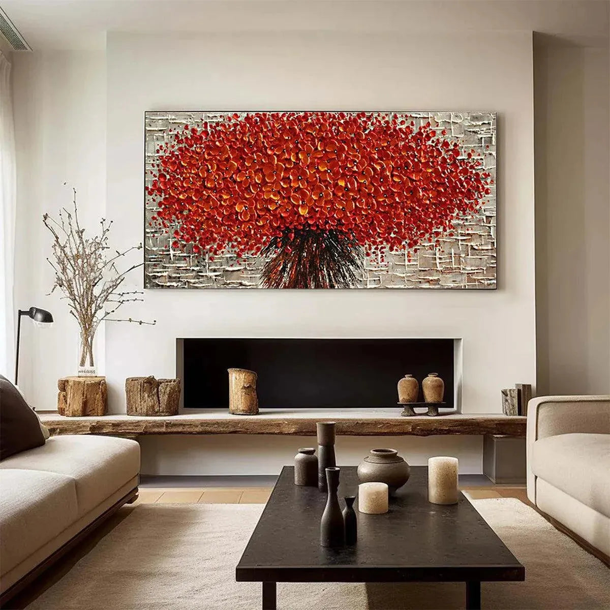 Red Floral Impasto Painting – Crimson Burst