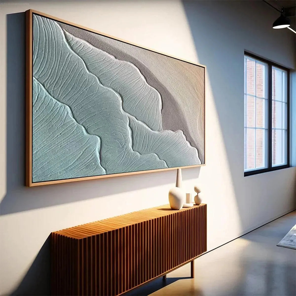 Emerald Waves hand-painted teal and emerald green textured coastal abstract painting rolled canvas option