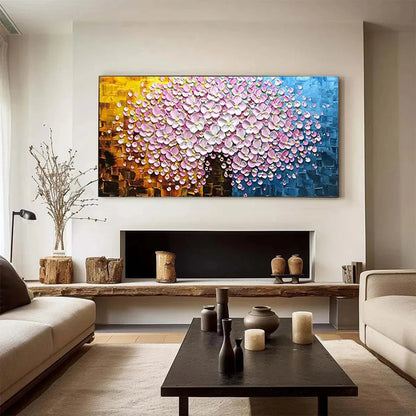 Pink and White Floral Impasto Painting – Pink Blossom Dream
