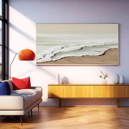 Serene Shore hand-painted beige and ivory textured coastal landscape painting rolled canvas option