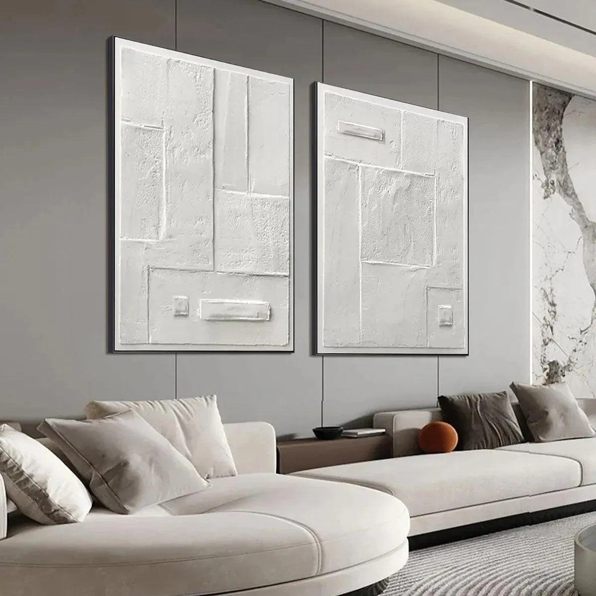 White Textured Vertical Diptych – Wabi-Sabi Abstract Oil Painting, view 5