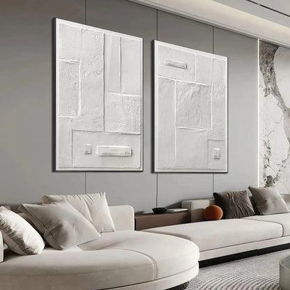 White Textured Vertical Diptych – Wabi-Sabi Abstract Oil Painting, view 5