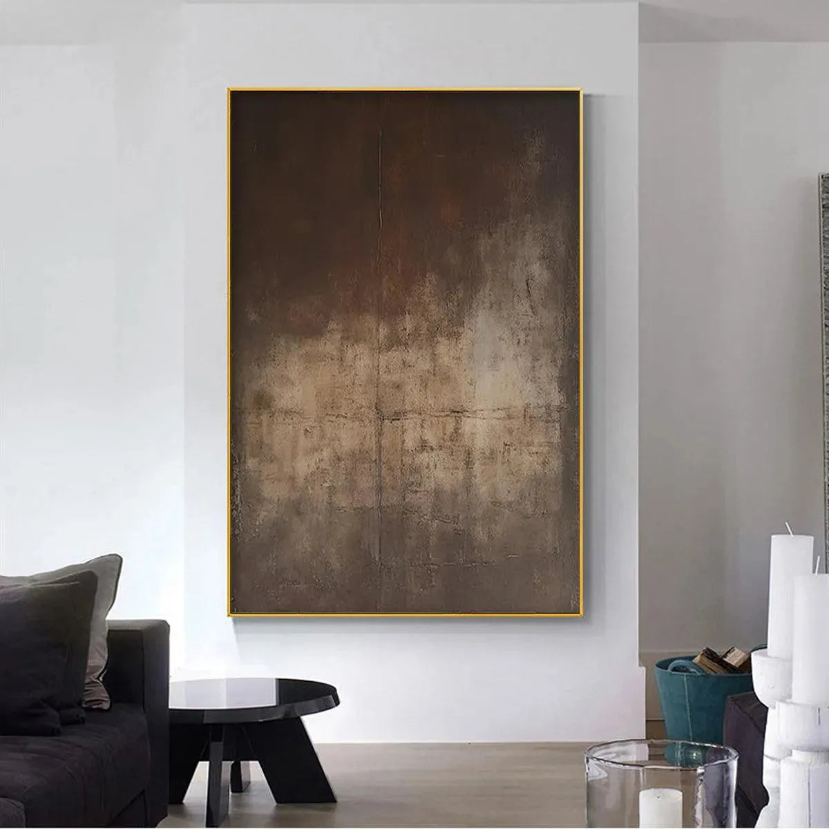 Brown Wabi-Sabi Abstract Textured Oil Painting – Dark Brown Textured Abstract