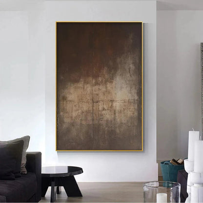 Brown Wabi-Sabi Abstract Textured Oil Painting – Dark Brown Textured Abstract
