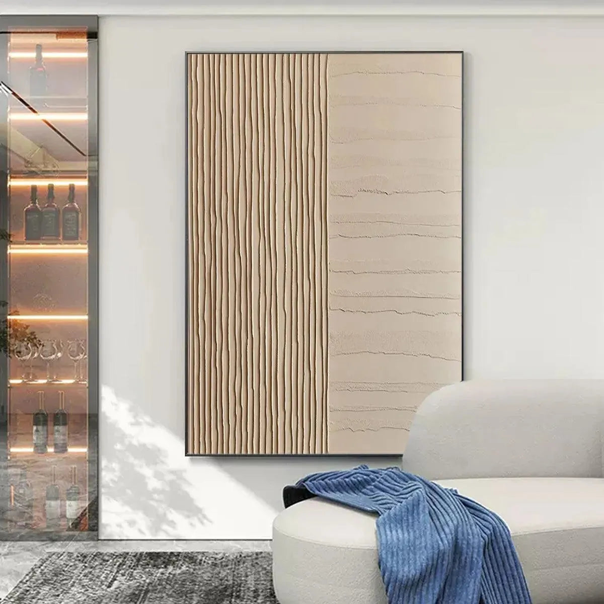 Textured Beige Lines – Wabi-Sabi Abstract Oil Painting, view 2