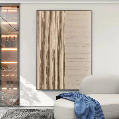 Textured Beige Lines – Wabi-Sabi Abstract Oil Painting, view 2
