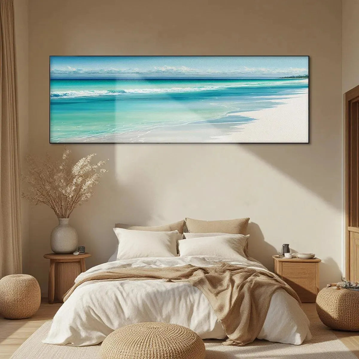 Turquoise Dream hand-painted turquoise and ivory textured seascape painting shown as stretched canvas