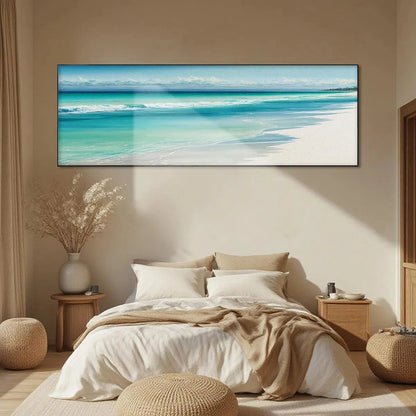 Turquoise Dream hand-painted turquoise and ivory textured seascape painting shown as stretched canvas