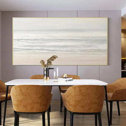 Tranquil Coast hand-painted ocean blue, ivory and soft neutral tones textured coastal landscape painting rolled canvas option