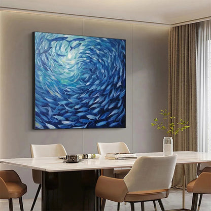 Blue Animal Oil Painting – Oceanic Whirl