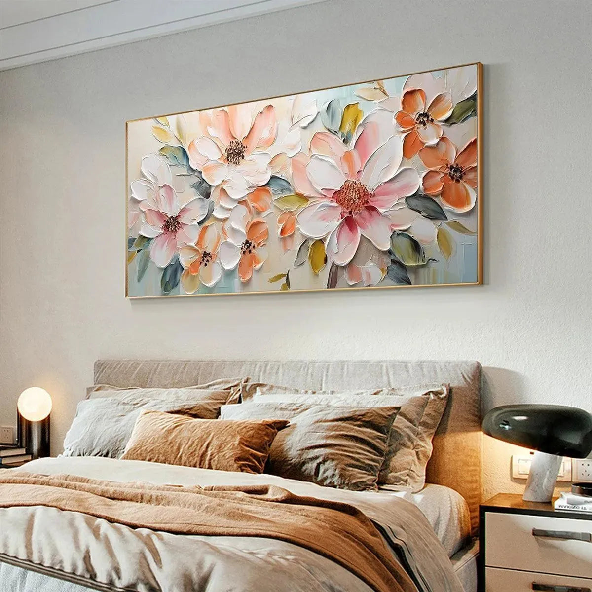White Floral Impasto Painting – Peach Blossom