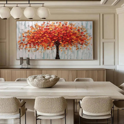 Orange and Red Tree Impasto Painting – Autumn Fire