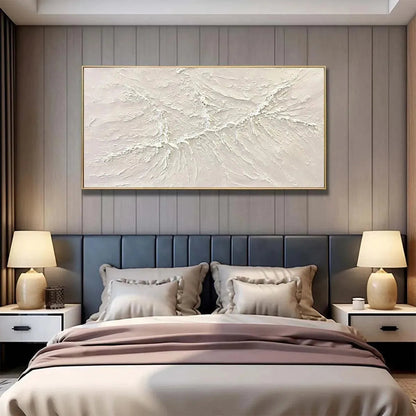 White Sands hand-painted white and soft beige textured coastal abstract painting shown as stretched canvas