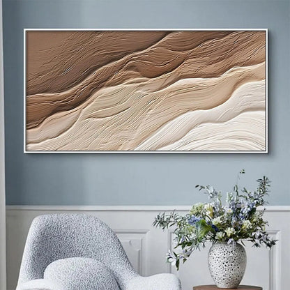Desert Flow hand-painted beige and earth brown textured coastal landscape painting rolled canvas option