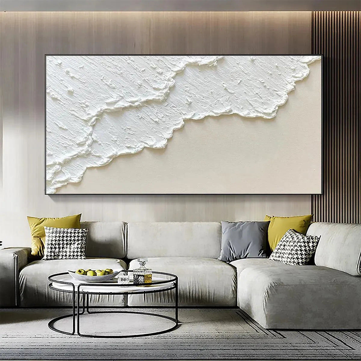 White Wave hand-painted white and beige textured ocean wave painting rolled canvas option