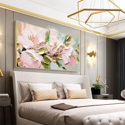Gold and Blush Floral Impasto Painting – Golden Blush