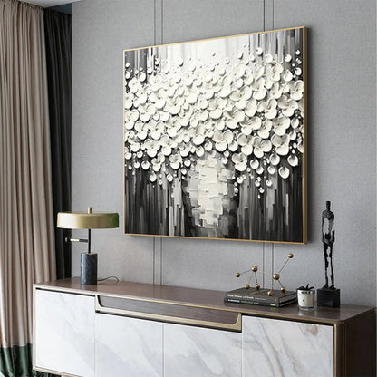 Grey and White Wabi-Sabi Bouquet Textured Painting – White Bouquet