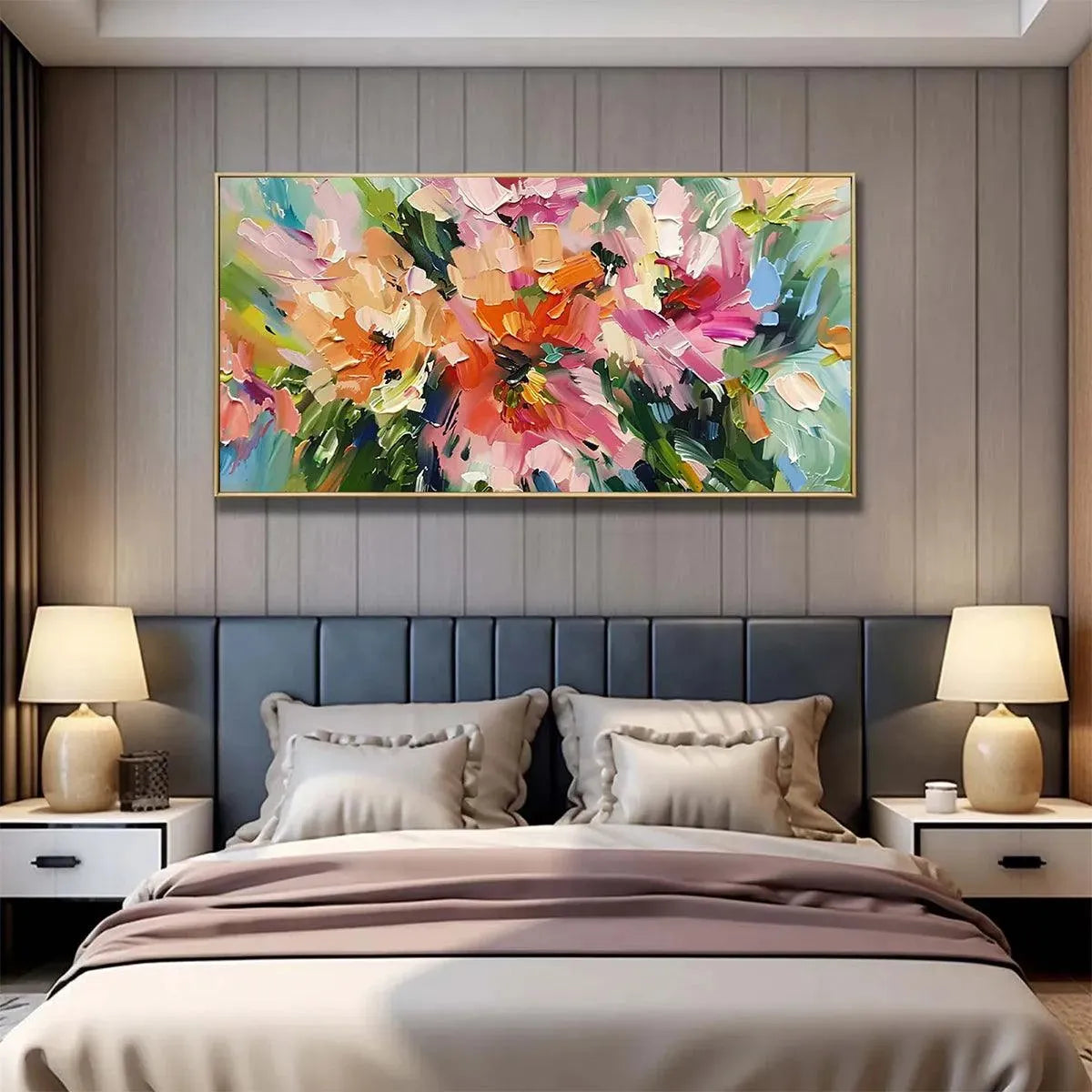 Orange and Pink Floral Impasto Painting – Blushing Blooms
