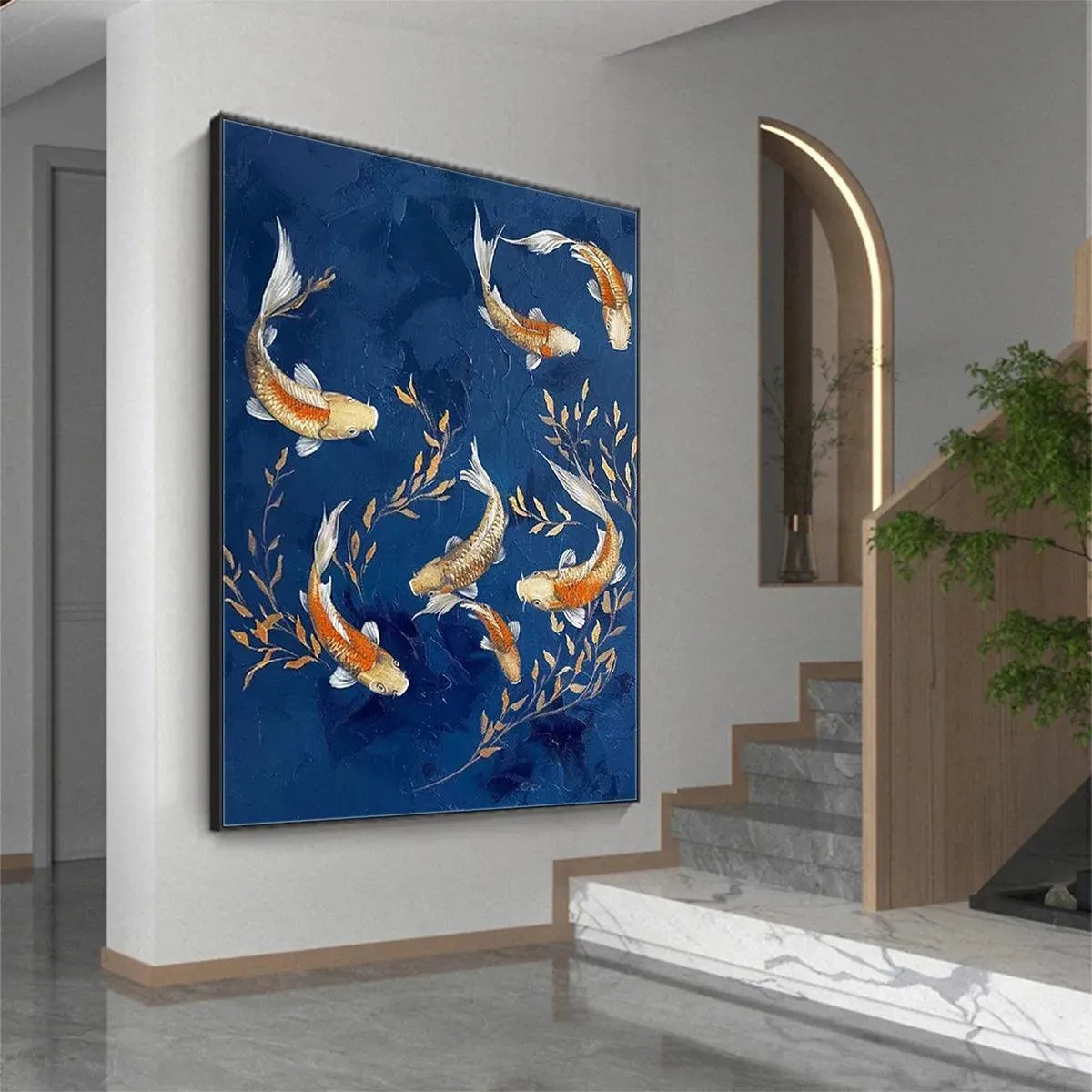 Blue and Gold Koi Fish Oil Painting – Golden Koi