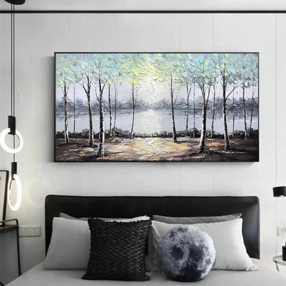 Serene Waters hand-painted ocean blue and green textured forest landscape painting rolled canvas option