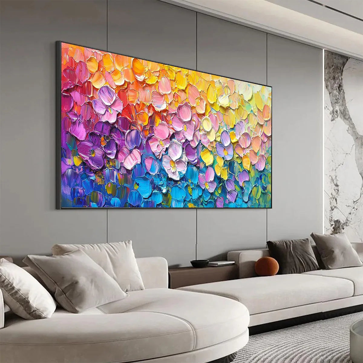 Horizontal Floral Impasto Oil Painting – Rainbow Falls