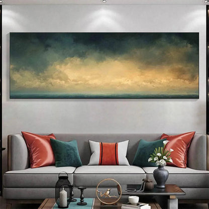 Golden Clouds hand-painted gold and ivory textured seascape painting shown as stretched canvas