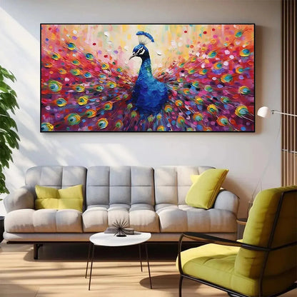 Tree Oil Painting with Bird Wall Art – Majestic Peacock