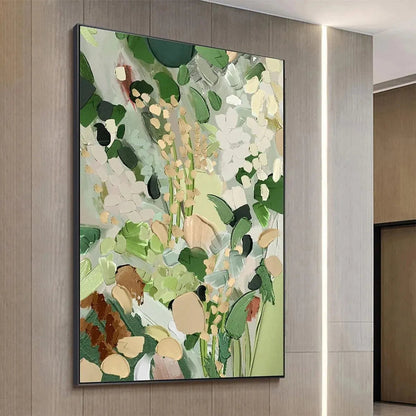 Green and Gold Abstract Meadow Textured Painting – Whispering Meadow
