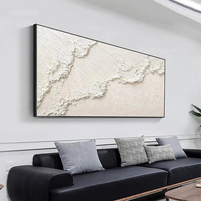 White Crest hand-painted white and soft beige textured ocean wave painting shown as stretched canvas