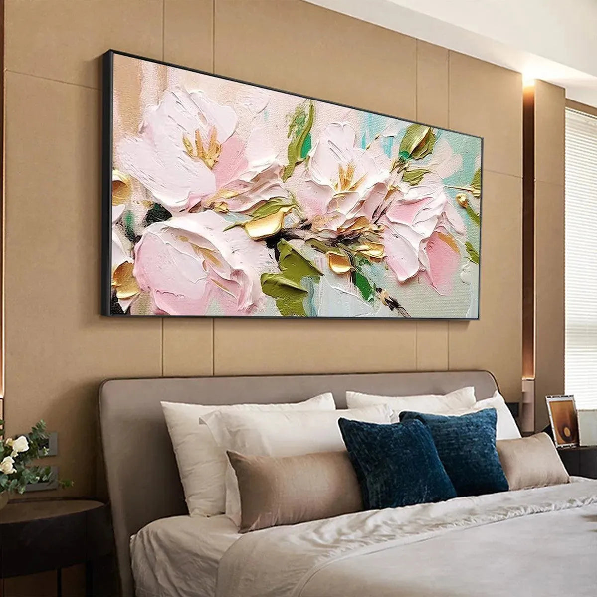 Gold and Blush Floral Impasto Painting – Golden Blush