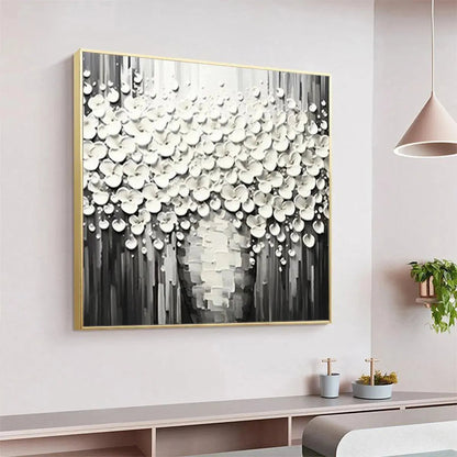 Grey and White Wabi-Sabi Bouquet Textured Painting – White Bouquet