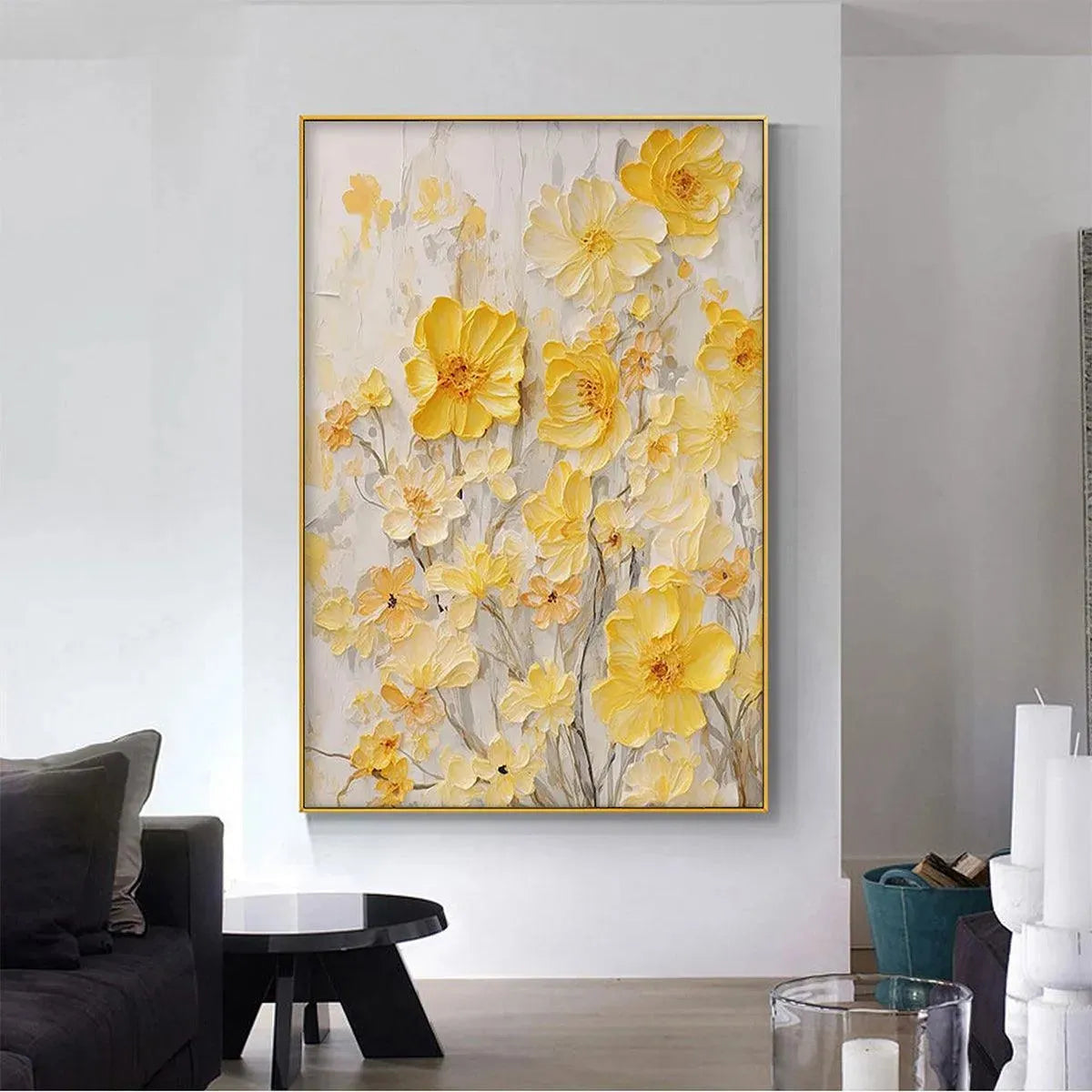 Gold and Yellow Sunflower Impasto Painting – Golden Sunflowers