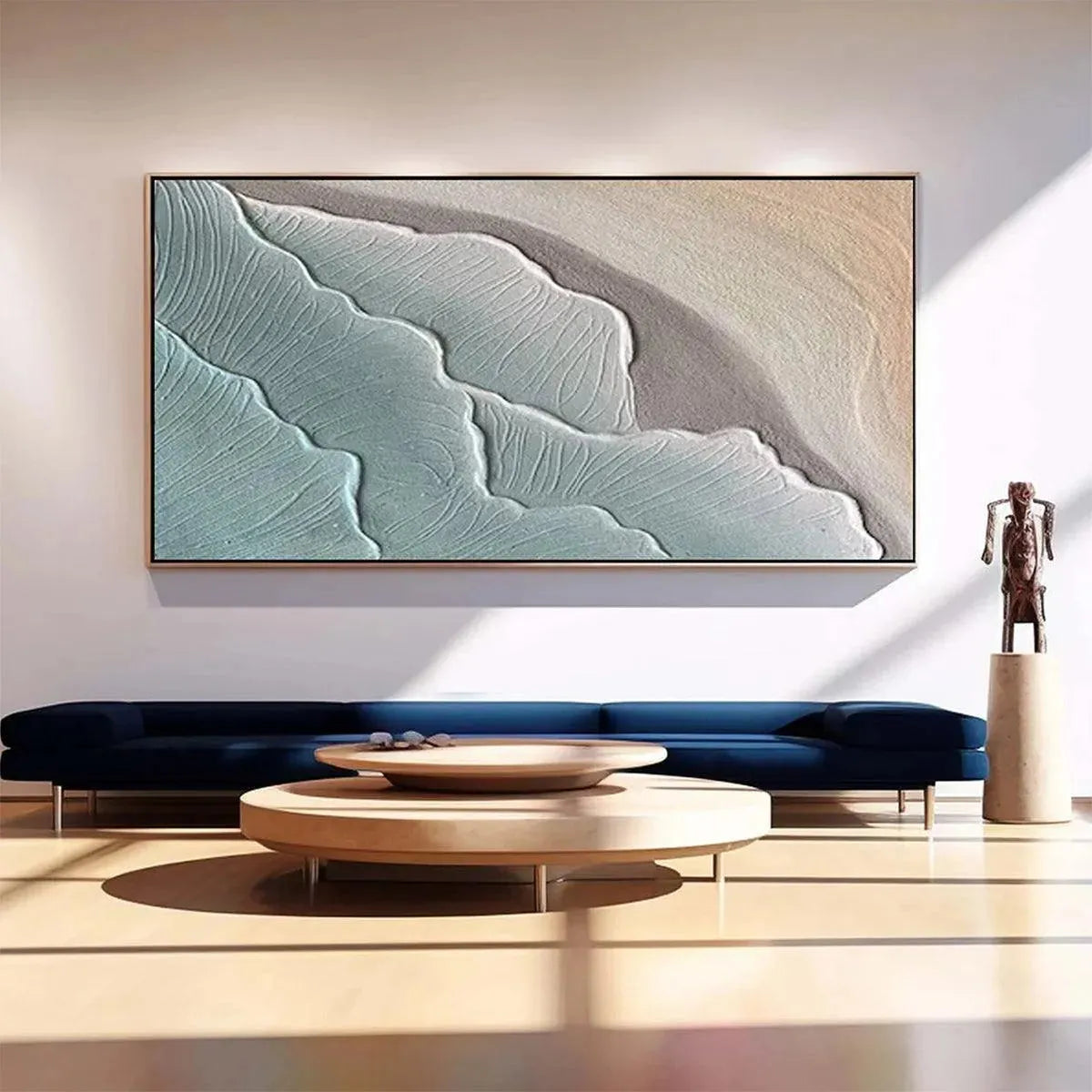 Emerald Waves hand-painted teal and emerald green textured coastal abstract painting shown as stretched canvas