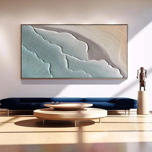 Emerald Waves hand-painted teal and emerald green textured coastal abstract painting shown as stretched canvas