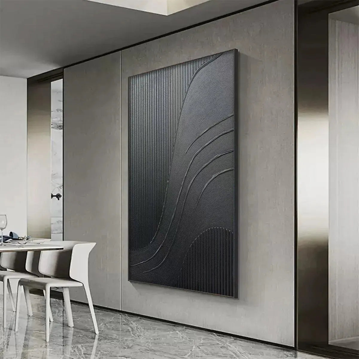Black Textured Curves – Wabi-Sabi Abstract Oil Painting, view 5