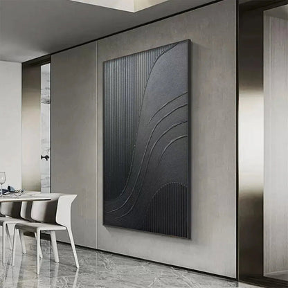 Black Textured Curves – Wabi-Sabi Abstract Oil Painting, view 5